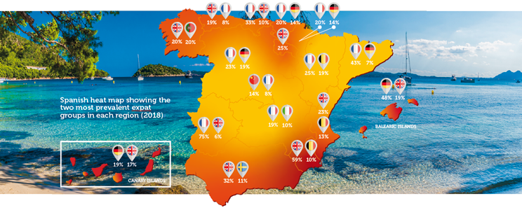 British expat map in Spain