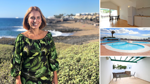 Jasmine Harman and bungalow in Lanzarote