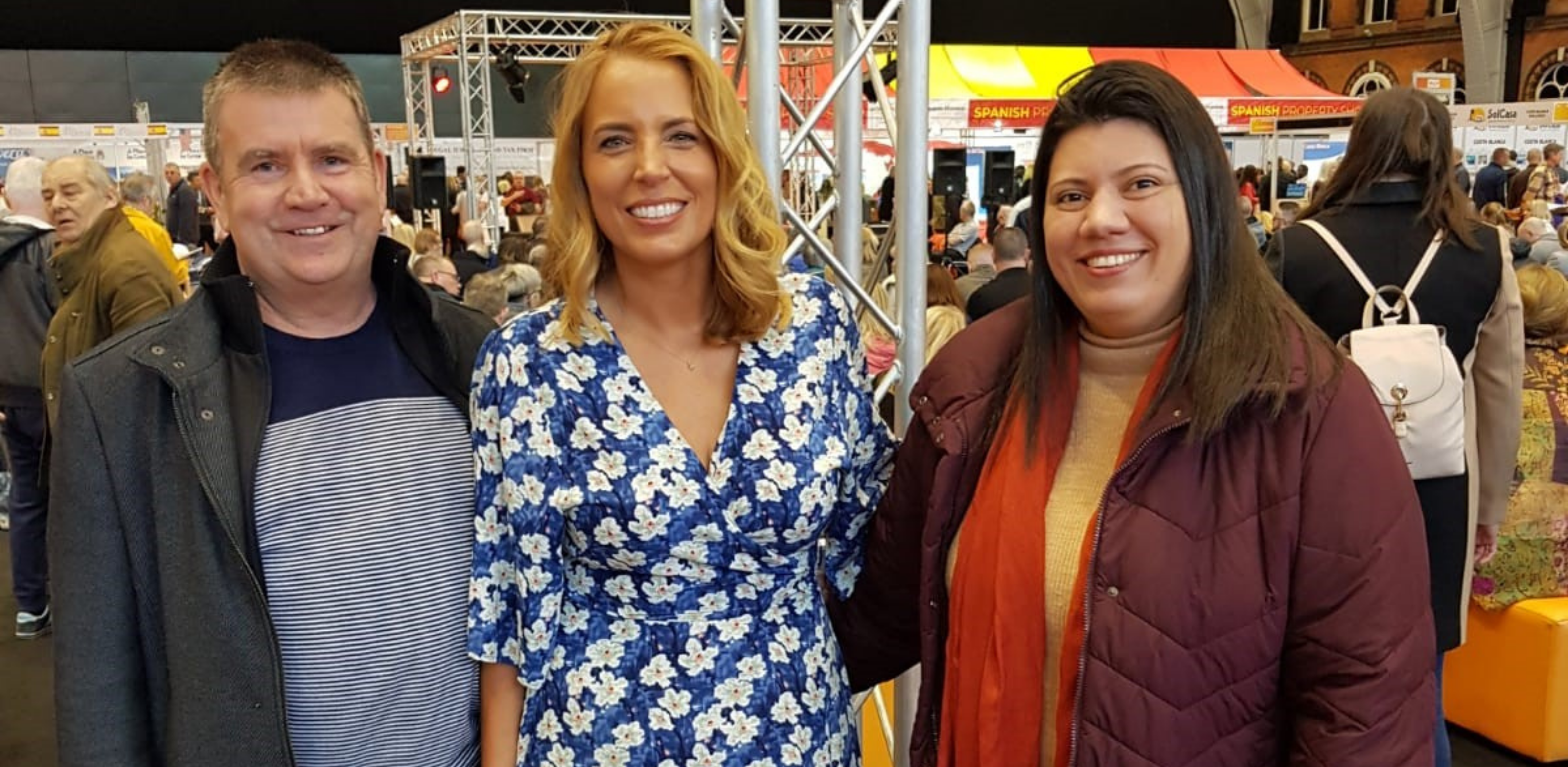 Jasmine Harman with Craig and Daisy Stott at A Place in the Sun Live Manchester