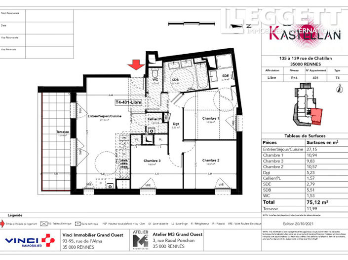 Image No.4-Appartement de 3 chambres à vendre à Rennes