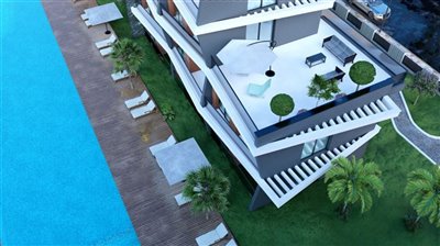 Antalya Off-Plan Apartments For Sale in Altintas - Arial view over the complex and pool