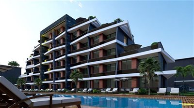 Antalya Off-Plan Apartments For Sale in Altintas - Side view towards the complex from sun terraces