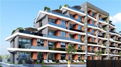 Antalya Off-Plan Apartments For Sale in Altintas - Side view towards apartment block