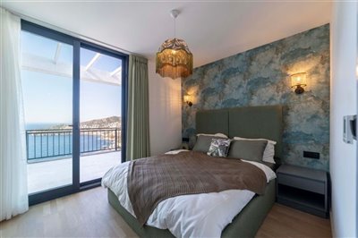 Seafront Yalikavak Apartments and Villas With Private or Communal Pools – Double bedroom with balcony access