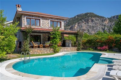 Beautiful Gocek Stone Villa For Sale - Main view of villa and private pool