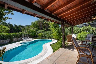 Beautiful Gocek Stone Villa For Sale - Lovely shady veranda next to private pool