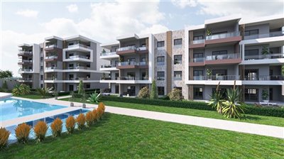 Nearing Completion Modern Kusadasi Apartments For Sale - Main view of apartments and pool