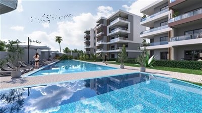 Nearing Completion Modern Kusadasi Apartments For Sale - Communal swimming pool