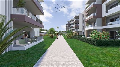 Nearing Completion Modern Kusadasi Apartments For Sale - Pathways between apartment buildings