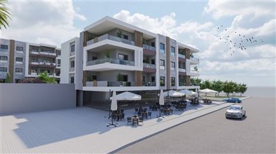 Nearing Completion Modern Kusadasi Apartments For Sale - Cafe on the ground floor