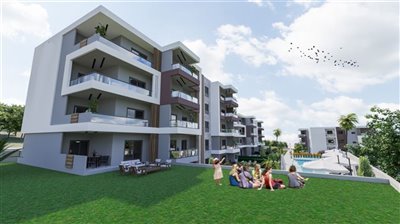 Nearing Completion Modern Kusadasi Apartments For Sale - Lawned social areas