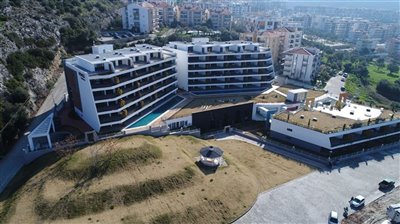 Newly Built, Sea and City View Kusadasi Apartments For Sale - Arial view during construction