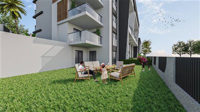 Nearing Completion Modern Two Bedroom Kusadasi Apartments For Sale - Lovely green lawn seating areas