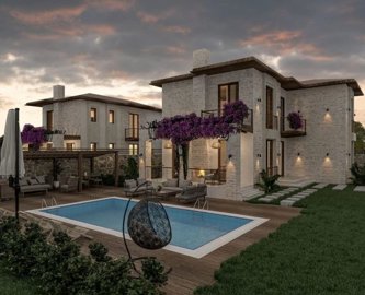 Nearing Completion Detached Stylish Marmaris Duplex Villas For Sale – Villa and gardens at dusk