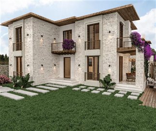 Nearing Completion Detached Stylish Marmaris Duplex Villas For Sale – Pretty gardens with lawn and slab stone pathways