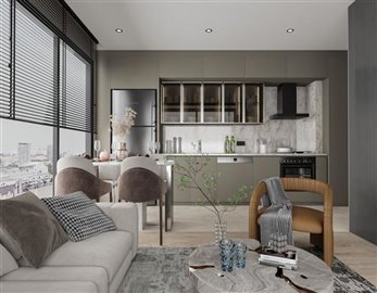 Off-Plan Luxury Smart Home Apartments Close To Lara In Altintas - Lounge area through to kitchen