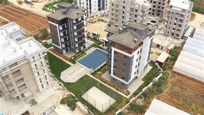 Brand new Antalya Apartments For Sale in Altintas - Arial view over complex