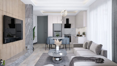 Simplistic Antalya Apartments For Sale - Lounge through to the kitchen