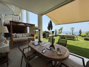 Luxurious Seafront Property For Sale In Kadikalesi, Bodrum - Sea view shaded terrace