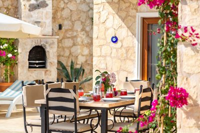 Stone Built Kalkan Villa For Sale – Terrace and stone built BBQ