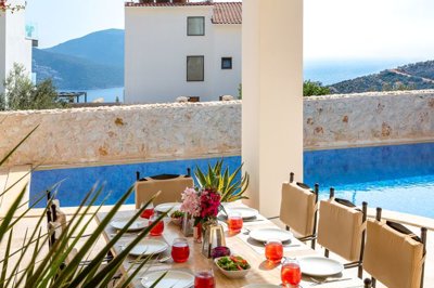 Stone Built Kalkan Villa For Sale – Poolside terrace