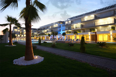 Quality Homes in ancient town of Side - complex view evening