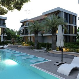 Newly Built Apartments For Sale In Kadriye, Belek - Shared pool with sunbathing terraces