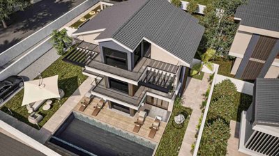 Lavish Newly Built Fethiye Villa For Sale - Arial view over the villa