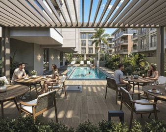 Antalya Off-Plan Apartments For Sale - Social seating areas poolside