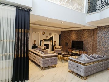 Masterpiece Villa With A Private Pool, Sauna & Garden For Sale in Belek - Lounge with brand new premium furniture