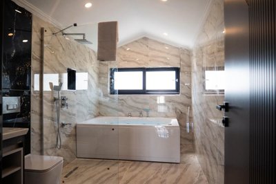 Smart Home Villa For Sale Near Golf Courses & The Airport In Belek - Upper floor bathroom with a bathtub