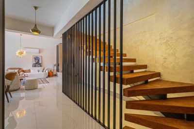Smart Home Villa For Sale in Belek With A Private Pool, Sauna, & Garden - Stylish staircase to the lounge