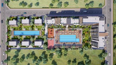 Apartments In Altintas, Antalya For Sale - Arial view showing the layout of the complex