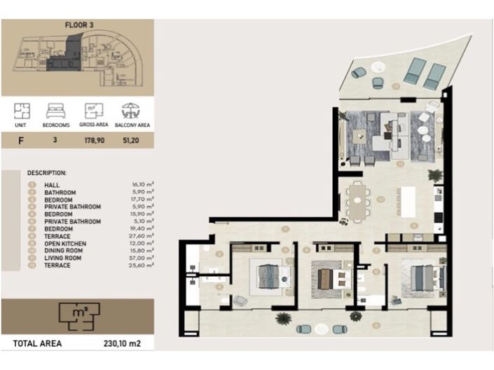 Image No.20-3 Bed Apartment for sale