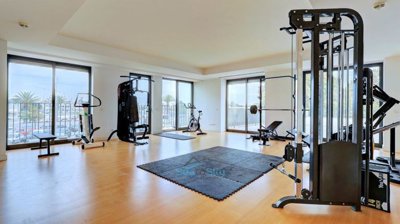 gym with marina views