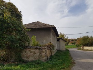 Side view showing the house with a brick wall and trees near the adjacent road