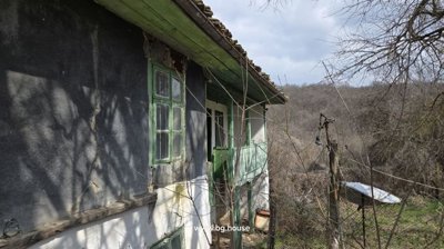 Exterior view of a traditional house showing a green wooden balcony and window frames with surrounding leafless trees.