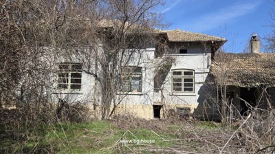 Exterior view of an old house showing three windows and leafless trees in front during winter